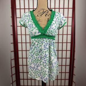 Y2K Fang Green White Babydoll Short Sleeve Top